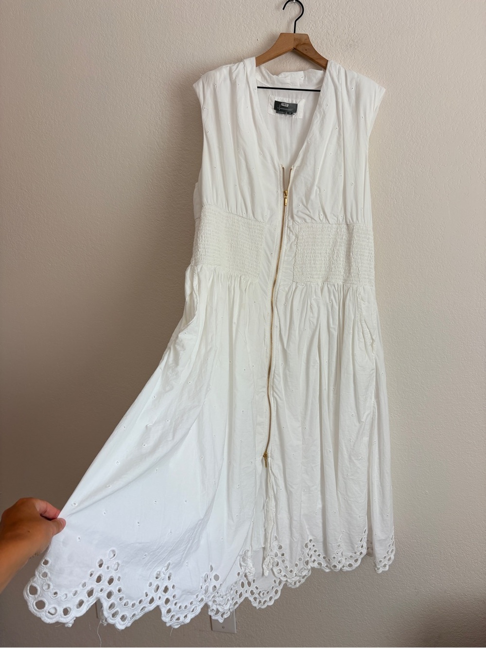 Anthropologie Maeve The Tommie Cap-Sleeve Smocked Eyelet Trim Zip Dress - Picture 3 of 14